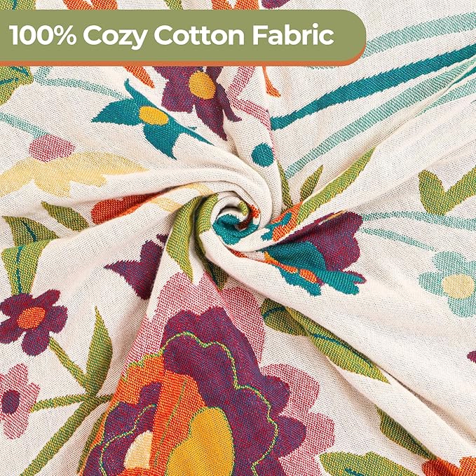 Boho Throw Blanket for Bed Couch Sofa,100% Cotton Ultra Soft Large Throw Blanket,Floral Bird Decor Bed Blankets 60"×80",Decorative Reversible Muslin Bed Cover for All Seasons