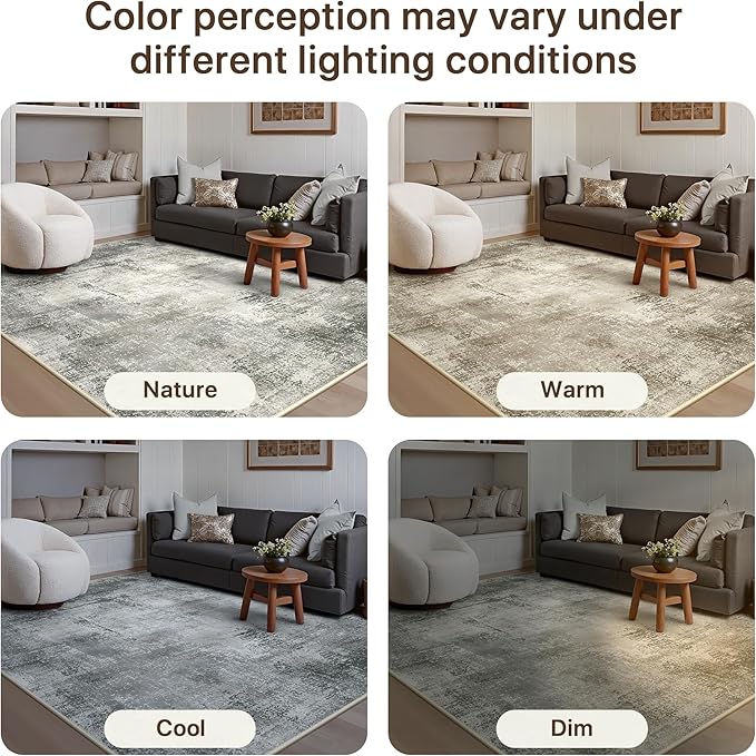 GENIMO 8x10 Area Rugs for Living Room, Machine Washable Non Slip Rugs, Low Pile Lightweight Modern Abstract Print Rug for Bedroom, Dining Room, Home Office, Distressed Grey