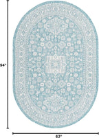 Rugs.com Outdoor Aztec Collection Rug – 5' x 8' Oval Aqua Flatweave Rug Perfect for Living Rooms, Large Dining Rooms, Open Floorplans
