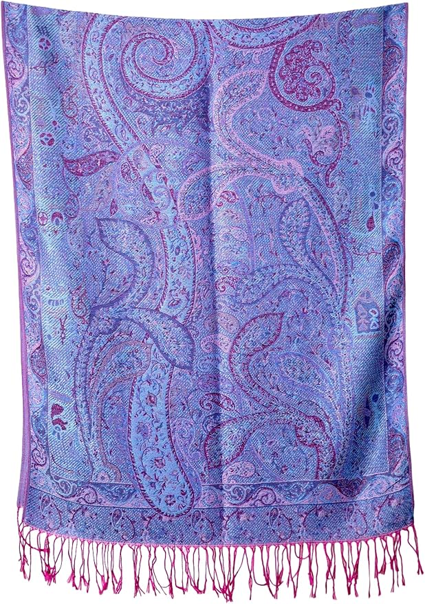 Achillea Reversible Paisley Pashmina Rave Scarf – Exotic Indian Shawls and Wraps for Evening Dresses, Festivals, All Seasons