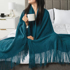 PAVILIA Teal Blue Knit Throw Blanket for Couch, Twin Bed, Soft Knitted Farmhouse Sofa Throw for Living Room, Lightweight Decorative Summer Blanket for Chair, Outdoor Textured Boho Blanket, 60x80