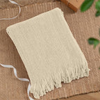 BATTILO HOME Beige Throw Blanket for Couch, Soft Chenille Knit Throws with Tassels for Home Decor, White Cream Throws for Bed Couch Cover, 60"x80"