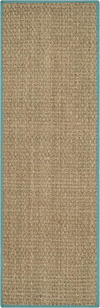 SAFAVIEH Natural Fiber Collection Runner Rug - 2'6" x 6', Natural & Teal, Seagrass, Basketweave Pattern with Border (NF114R)