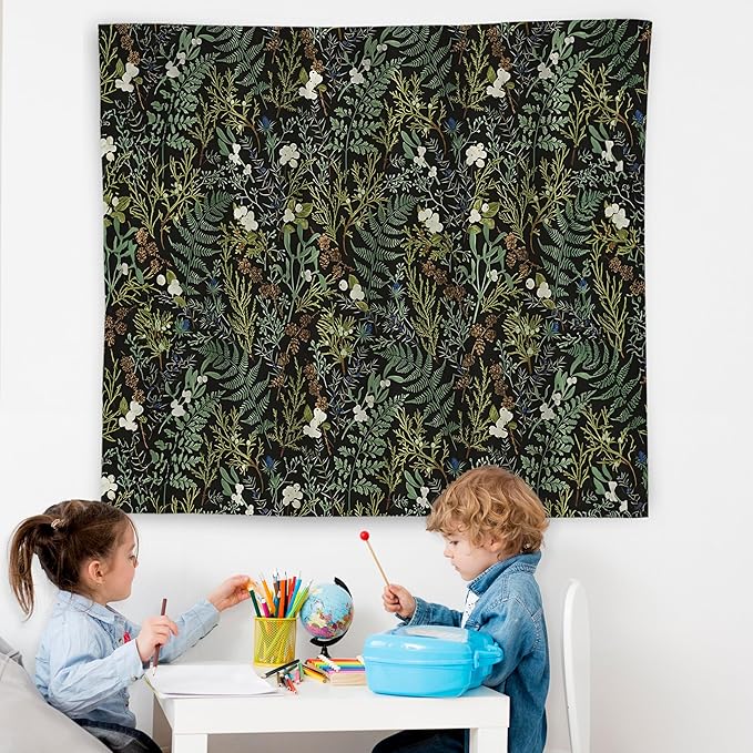 WNAGT Dark Vintage Floral Botanical Tapestry Wall Hanging, Cottage Core Decor, Green Fern Leaf Plant Flower Wall Blanket Decor for Home Bedroom Living Room, 50x60 Inch