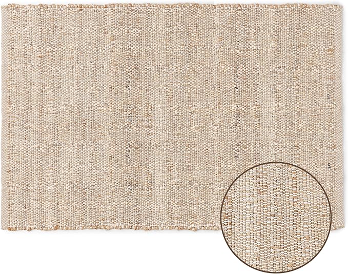 · REDEARTH · Jute Cotton Area Rug - 2'x3' Rectangular Rug, Sustainable Handwoven, Non-Shedding, Soft & Durable – Reversible, Neutral Tones for Home Décor in Living Room, Dining Room, Bedroom, Set of 2