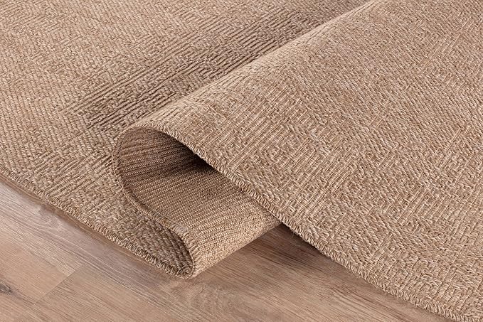 Washable Easy Jute Rug 6x9, Indoor Outdoor Rugs Natural Color Farmhouse Area Rugs for Living Room, Kitchen Rug High Traffic Area, Easy to Clean Solid Boho Woven Design Outside Carpet (6 X 9 Natural)