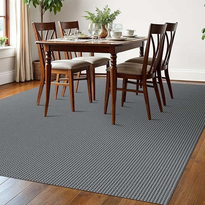 EARTHALL Woven Area Rugs 6x9 Ft Washable Living Room Rugs Non Slip Rubber Backed Dining Room Rug Braided Bedroom Rugs Indoor Floor Carpet for Living Room, Bedroom, Dining Room, Dark Gray