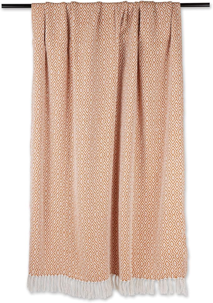 DII Rustic Farmhouse Double Diamond Woven Throw, 50x60, Pumpkin Spice