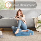 Codi Floor Cushions for Adults, Large Meditation Pillows with Thick Foam and Soft Tufted Covers, Washable Square Seating for Couch and Yoga Sitting, 22×22×5 Inch Blue