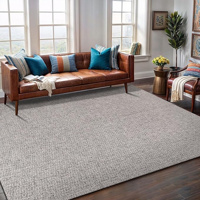 Easy Jute Rug 5x7 Indoor Outdoor Natural Rugs Solid Fiber Rug Woven Area Rug Boho Easy Clean Inside Carpet for Living Room Bedroom Dining Room Hallway or Outdoor Patio Porch (5 X 7 Silver)