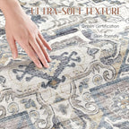 Washable Rug 8x10 Area Rugs: Boho Vintage Distressed Oriental Medallion Neutral Thin Large Rug Carpet for Living Room Bedroom Dining Room Home Office Decor - Light Blue