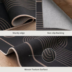 Tangsoo Easy Jute 5x7 Area Rug for Living Room,Modern Thin Washable Rug Non Slip Rubber Backing Indoor Outdoor Carpet,Farmhouse Black Round Rainbow Throw Mat for Office Balcony Backyard Patio