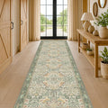 Sage Green10 ft Long Runner Rugs for Hallways - 3x10 Wide Kitchen Runners, Entryway Rug, with Flowers and Leaves, Washable Non Slip Low Pile Stain Resistant Vintage Style