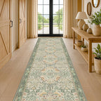 Sage Green10 ft Long Runner Rugs for Hallways - 3x10 Wide Kitchen Runners, Entryway Rug, with Flowers and Leaves, Washable Non Slip Low Pile Stain Resistant Vintage Style