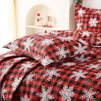 JSD Christmas Quilt Set King Size, Red Buffalo Plaid Snowflakes Bedspreads, 3 Piece Microfiber Coverlet Quilted Blanket with Pillow Shams