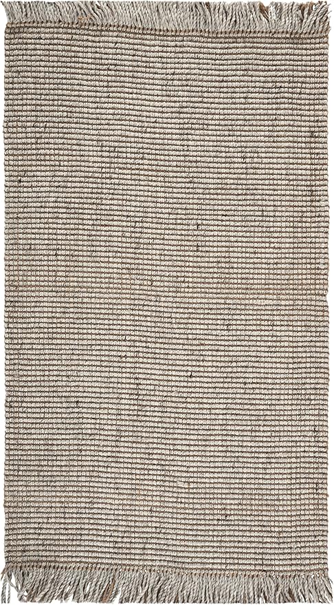 SAFAVIEH Natural Fiber Collection Accent Rug - 4' x 6', Silver & Natural, Handmade Woven Fringe Jute, Ideal for High Traffic Areas in Entryway, Living Room, Bedroom (NF826G)