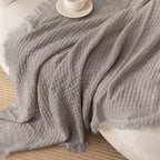 Exclusivo Mezcla Twin Size Knit Blanket with Fringes for Bed, Reversible Super Soft and Warm Woven Boho Throw for All Season, Home Decor, 60"x80", Taupe