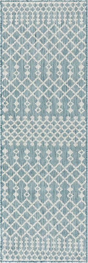 Nourison Home Positano Aqua 2' x 6' Area Rug - Easy Clean, Non Shedding, Bed Room, Living Room, Dining Room, Kitchen (6' Runner)