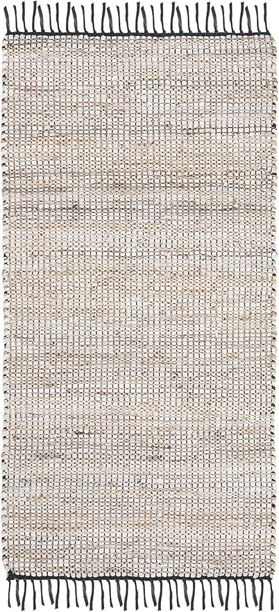 SAFAVIEH Vintage Leather Collection Accent Rug - 2' x 3', Silver, Handmade Boho Fringe Leather & Jute, Ideal for High Traffic Areas in Entryway, Living Room, Bedroom (VTL203G)