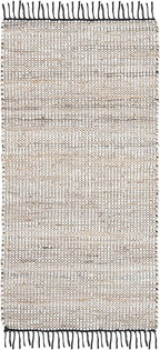 SAFAVIEH Vintage Leather Collection Accent Rug - 2' x 3', Silver, Handmade Boho Fringe Leather & Jute, Ideal for High Traffic Areas in Entryway, Living Room, Bedroom (VTL203G)