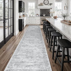 Runner Rug 2'6" x 16' Washable Non-Slip 2.5x16 ft Long Runner Rugs for Kitchen Bathroom Laundry Room Vintage Ultra Thin Runners for Hallway Entryway Grey