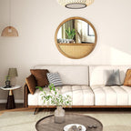 24 Inch Rattan Round Mirror, Vintage Hand-Woven Wooden Framed Wall Mirror for Living Room, Bedroom, Bathroom, Entryway Decor, Natural Hanging Decorative Mirrors for Indoor Wall Art
