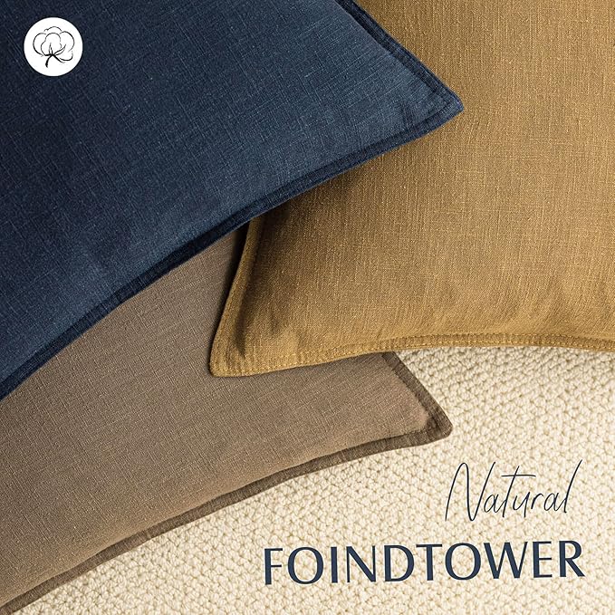Foindtower Pack of 2, Decorative Linen Soild Throw Pillow Covers Soft Accent Cushion Case Boho Farmhouse Neutral Pillowcase for Chair Couch Sofa Bedroom Living Room Home Decor 18 x 18 Inch Light Brown