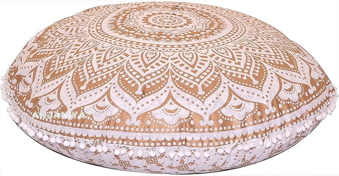 32" Ombre Mandala Bohemian Yoga Meditation Floor Pillow Cover Comfortable Home Cushion Couch Seating Large Zipped Throw Hippie Decorative Ottoman Boho Indian (Golden, 32 inches)