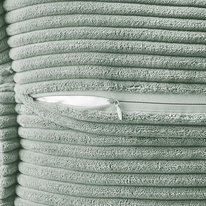 MIULEE Spring Decorative Throw Pillow Covers for Couch Bed Livingroom 20x20 Inch Set of 2 Greyish Green Boho Accent Throw Pllows Broadside Striped Patchwork Soft Corduroy Summer Pillowcases