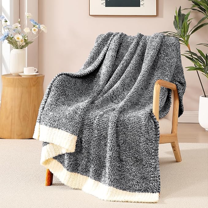 WRENSONGE Throw Blanket Cationic Dyeing Black Soft Cozy Fluffy Warm Hand Made Weave Throw Blankets for Couch, Sofa, Chair, Bed, Camping, Picnic, Travel Lightweight Bed Blanket - 60"x80"