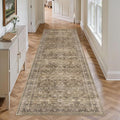 HUGEAR 2'6''x8' Runner Rug Hallway Vintage Brown Machine Washable Retro Floral Low Pile Carpet Distressed Long Throw Rug Bedroom Kitchen Laundry Non Slip Soft Lightweight