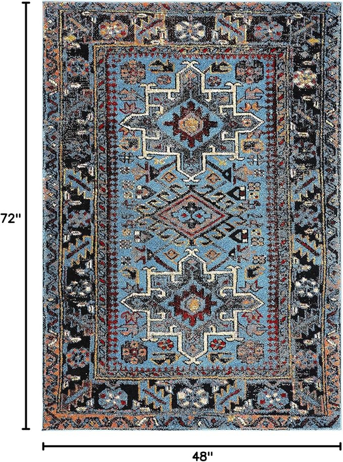 SAFAVIEH Area Rug 4x6 - Vintage Hamadan Collection - Light Blue & Black, Traditional Persian Design, Non-Shedding & Easy to Clean, Ideal for Living Room, Bedroom, Dining Space (VTH211M)
