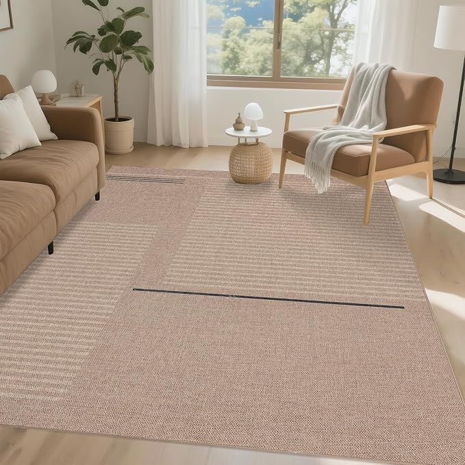 Easy Jute Rug 8x10: Indoor Outdoor Natural Boho Area Rugs for Living Room Patio Washable - Farmhouse Neutral Contemporary Large Carpet for Bedroom Dining Room Backyard Office Non Slip