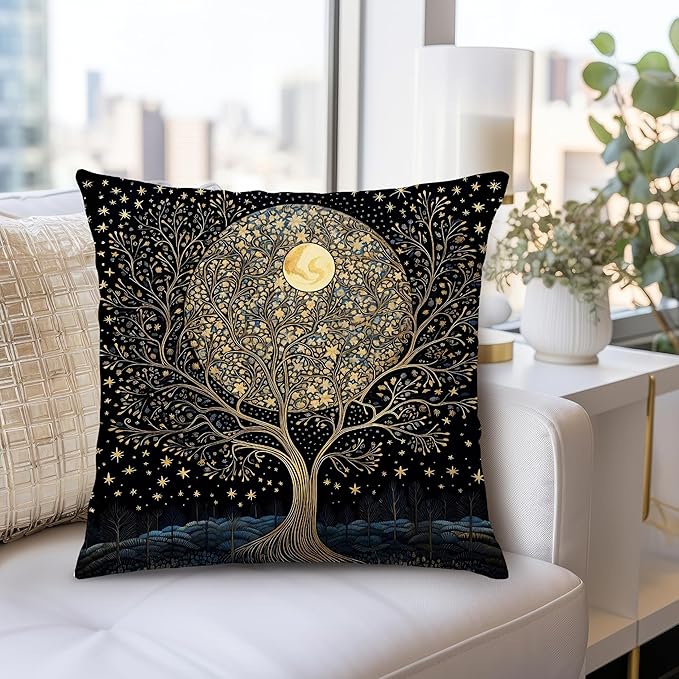 Vintage Dark William Morris Forest Night Moon Decor Pillow Covers 18x18,Black Forest Decor,Dark Dcademia Floral Decorative Throw Pillow Covers for Home Bedroom Living Room