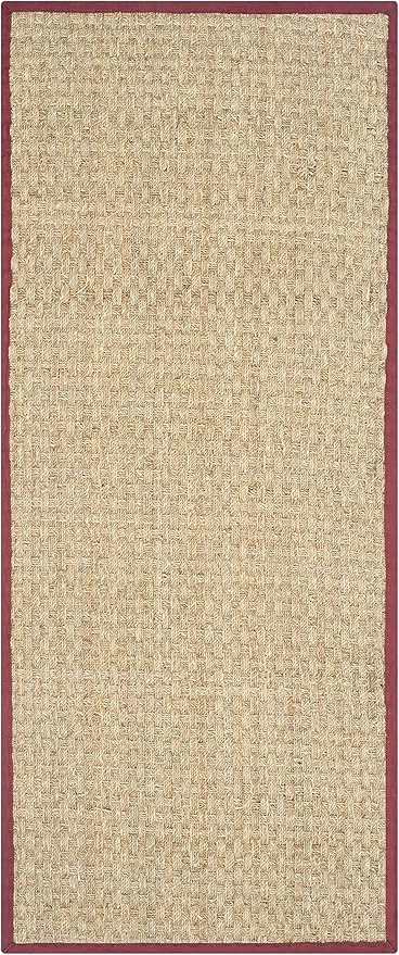SAFAVIEH Natural Fiber Collection Runner Rug - 2'6" x 16', Natural & Red, Seagrass, Basketweave Pattern with Border (NF114D)