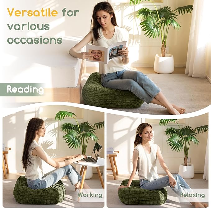 6" Washable Floor Pillow Cushion for Adults, Meditation Cushion Pillow, Removable Tufted Blended Corduroy Cover, Large Square Floor Sitting for Tatami Living Room or Yoga, 2Pack, Machine Washable