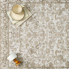 HUGEAR Brown Area Rug 5x7 Machine Washable Living Room Rugs Distressed Neutral Vintage Floral Low Pile Carpet Bedroom Office Dining Room Laundry Room Non Slip Soft Lightweight
