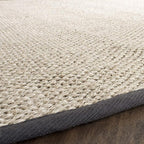 SAFAVIEH Area Rug 8' Round - Natural Fiber Collection - Marble & Dark Grey, Sisal, Woven Design with Border (NF143D)