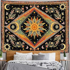 Accnicc Hippie Sun and Moon Tapestry Boho Mandala Floral Wall Tapestry for Bedroom Aesthetic Vintage Plant Celestial Colorful Large Tapestries Wall Hanging for Dorm Living Room Decor 80 x 60 Inch