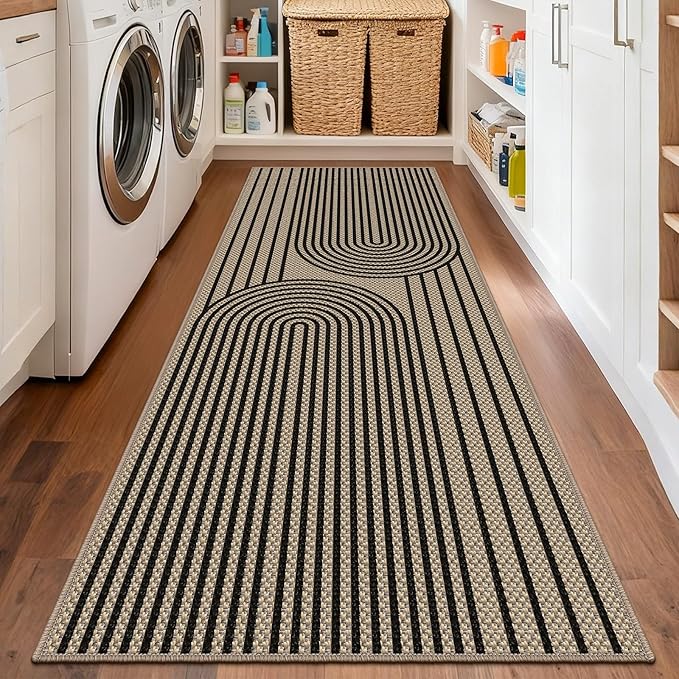 2x6 Kitchen Runner Rug for Hallways Outdoor Rug Easy Jute Rug Washable Low-Pile Non-Slip Area Rug Indoor Outdoor Carpet for Bedside Laundry Entryway Porch Long Door Mat Black Rainbow Floor Mats
