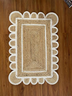 Scallop Pattern Jute Bohemian Area Rug (Off White, 2'x3')