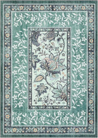 GarveeHome Teal Washable 6x9 Area Rugs, Botanical Grove Vintage Cottagecore Non-Slip Rug for Living Room Bedroom Nursery Kitchen Low-Pile Retro Large Carpet