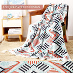 Knitted Queen Size Throw Blanket - Lightweight Breathable Summer Soft Blanket of Polyester Imitation Cotton for Anti-Static,Luxury Throws for Bed, Couch and Sofa,Orange Tassel Pattern