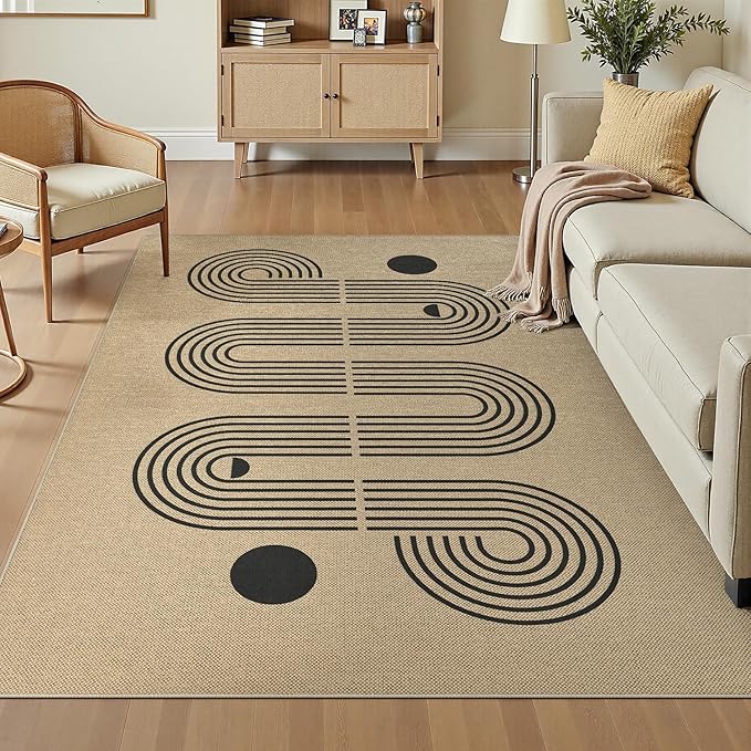 5x7 Outdoor Jute Area Rug Patio, Farmhouse Rugs for Living Room Backyard Machine Washable Non Slip, Pet Friendly Indoor Geometric Carpet for Dining Room - Brown