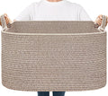 Goodpick Large Woven Storage Basket, 21.6" x 14.9" x 11.8" Blanket Basket for Living Room, Bedroom, Rectangle Rope Storage Organizer for Clothes, Toys, Brown
