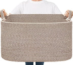 Goodpick Large Woven Storage Basket, 21.6" x 14.9" x 11.8" Blanket Basket for Living Room, Bedroom, Rectangle Rope Storage Organizer for Clothes, Toys, Brown