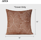 AELS Boho Decorative Textured Throw Pillow Covers 16x16, Modern Mid Century Rainbow Tufted Pillow Case, Farmhouse Rustic Geometric Woven Cushion Case for Bed Couch Sofa, Burnt Orange