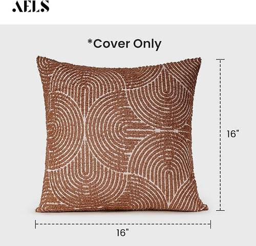 AELS Boho Decorative Textured Throw Pillow Covers 16x16, Modern Mid Century Rainbow Tufted Pillow Case, Farmhouse Rustic Geometric Woven Cushion Case for Bed Couch Sofa, Burnt Orange