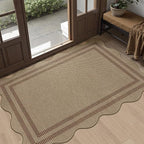 Easy Jute Front Door Mat, 2.6x4 Washable Entryway Rug Non Slip Small Kitchen Rug, Farmhouse Low Pile Floor Scalloped Rugs for Bathroom Porch Doorway