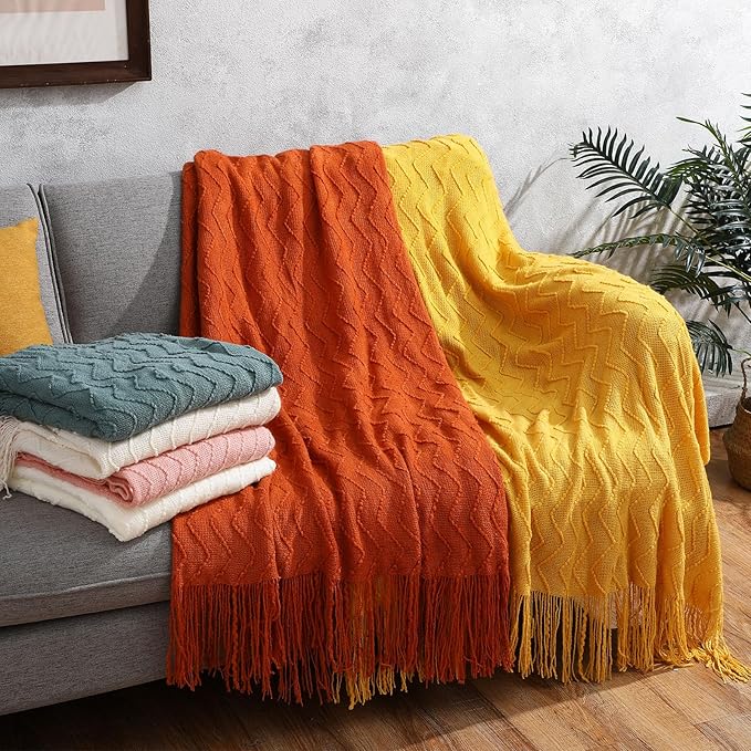 Buryeah 6 Pack Boho Knitted Throw Blankets with Tassels 50x60 Soft Warm Throws Bulk for Wedding Guests Housewarming Employee Teacher Appreciation Gifts Cozy Farmhouse Home Decor (Multicolor)